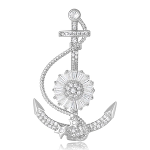Broche Ancre Nautique en Cuivre Avec Strass et Perle Artificielle Fleur Étoile Épingle de Corsage Bijoux de Mode pour Hommes Femmes