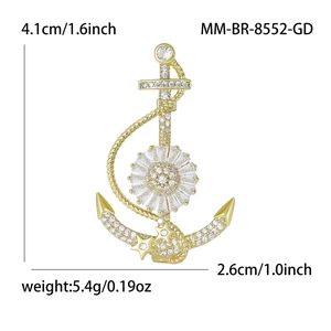 Broche ancre dorée exquise avec strass et détail de fleur marguerite pour costumes