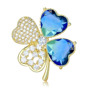 Broche Trèfle à Quatre Feuilles en Cuivre Zircon pour Femmes Cristal de Forme de Cœur Strass Incrusté Bijoux de Mariage Cadeau