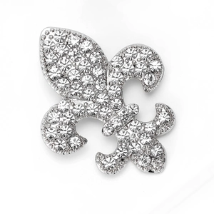 Vue détaillée de la broche fleur de lys en argent avec des strass étincelants