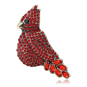 Vintage Alloy Red Cardinal Bird Brooch For Women Red Rhinestone Bird Shape Fashion Clothing Accessories Animal Jewelry Gifts