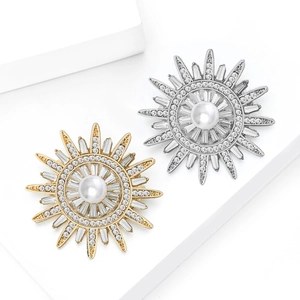 Broches soleil élégantes avec perles centrales et rayons de cristaux scintillants