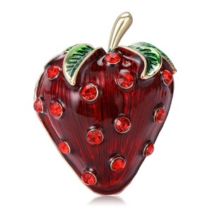 Exquisite Rote Erdbeere Brosche Für Damen Legierung Tropföl Emaille Strass Reversnadel Mode Süße Frucht Corsage Anzug Zubehör