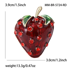Exquisite Erdbeer-Brosche mit Strass und Emaille, Maße 3,9 cm x 3,0 cm, rot