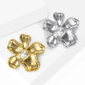 Elegant floral brooches set in gold and silver finish with large pearls and crystal accents