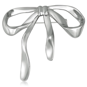 Broche nœud élégante en métal argenté poli pour femmes avec finition miroir