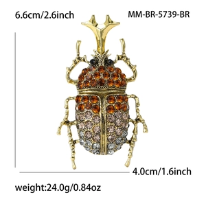 Detailed view showing dimensions and weight of this vintage rhinestone beetle brooch