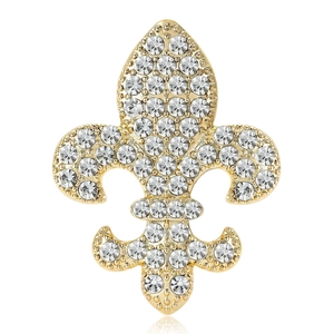 Broche Fleur de Lys vintage dorée avec cristaux étincelants pour tenue élégante