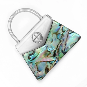 Creative handbag brooch with natural abalone shell in silver-tone metal finish
