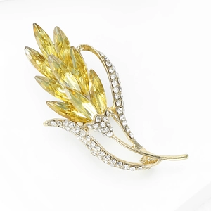 Élégante broche épi de blé dorée avec cristaux jaunes et strass brillants pour vêtements