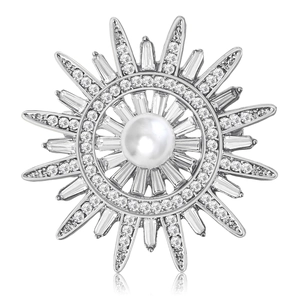 Broche Soleil Élégante Avec Künstliche Perle Et Strass Baguette Alliage Mode Broche Pour Femmes Costumes Pulls Bijoux Cadeau