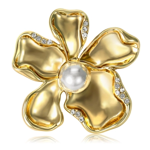 Elegant Alloy Flower Brooch With Faux Artificial Pearl And Rhinestone Floral Corsage Jewelry For Women Wedding Banquet Party Gift
