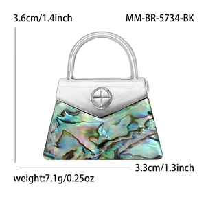 Fashionable handbag brooch made of natural abalone shell with silver metal handle