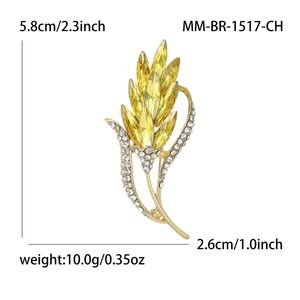 Broche d'épi de blé doré avec cristaux et diamants étincelants, taille 5,8cm x 2,6cm
