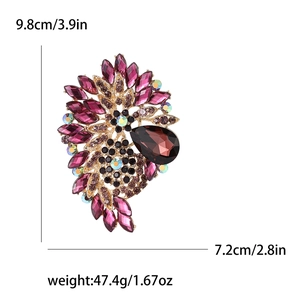 Detailed size specifications for large vintage alloy brooch with purple crystals and gems