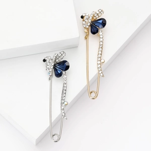 Broche Épingle de Sûreté Luxe Alliage Strass Cygne Papillon Élégante Cristal Bleu Incrusté Broche Décorative Femmes