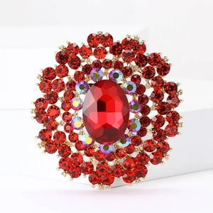 Luxurious vintage red crystal flower brooch with gold plating for women suits and coats