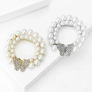 Broche Couronne de Künstliche Perles Papillon Élégant Alliage Strass Rond Guirlande Épingle Pour Femmes Mariage Fête Bijoux Accessoire