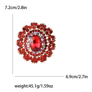 Luxury oversized flower brooch with red crystal and gold frame, size 7.2x6.9 cm