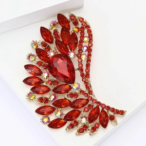 Vintage gold alloy brooch with large ruby crystal and sparkling rhinestones for coats