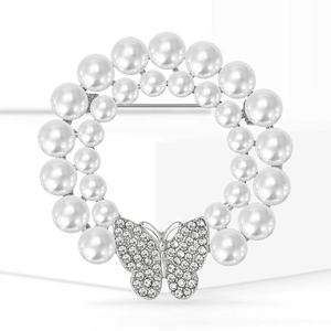 Broche couronne en perles et papillon élégant avec strass au design circulaire