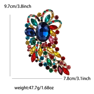 Vintage alloy large crystal brooch with colorful rhinestones for women coats
