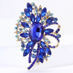Eleganter Goldlegierung Broschen mit großem ovalem blauem Edelstein und Kristallen