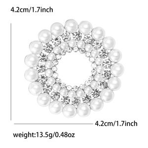 Broche couronne de perles élégante en alliage argenté avec strass pour vêtements femme