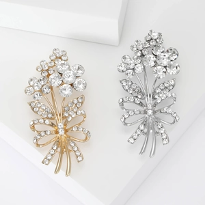 Elegant Bouquet Flower Bowknot Brooch Pin For Women Alloy Rhinestone Inlaid High End Suit Dress Lapel Pin Jewelry Accessory Gift