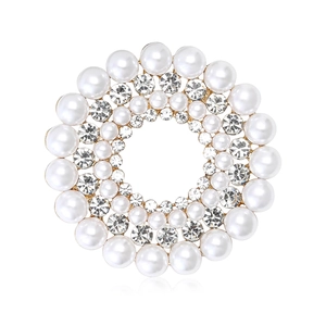 Broche couronne en perles dorées et cristaux pour tailleurs et pulls de mode féminine