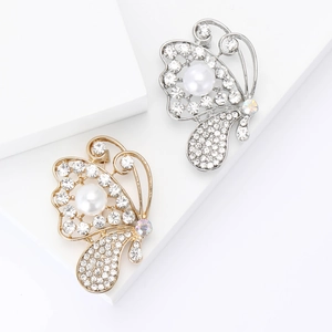 Elegante Spilla a Farfalla in Lega con Strass e Perla Artificial Sintetica Spilla Decorativa da Donna per Abito Camicia Gioielli