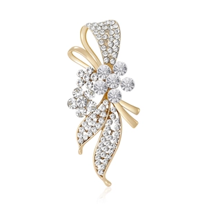 Broche Élégante en Alliage Coréen avec Strass Forme de Fleur et Nœud pour Femme Mariage Fête Bijoux de Mode de Luxe