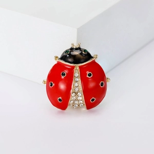 Broche Coccinelle en Émail Rouge Mode pour Femmes Alliage Strass Épingle Animal Accessoire de Bijoux pour Manteau Robe