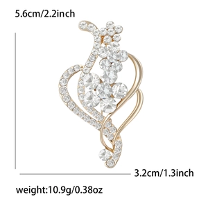 Spécifications de taille de l'élégante broche fleur de coeur avec strass brillants