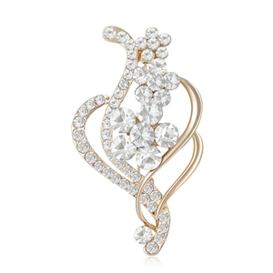 Broche Élégante En Alliage En Forme De Cœur Et Fleur Pour Femme Broche De Luxe Coréenne Incrustée De Strass Plaquée Or Argent Bijoux