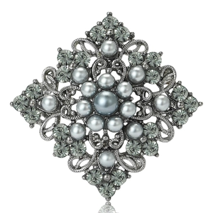 Broche Losange Ajourée Vintage Pour Femmes Alliage Künstliche Perle Imitation Strass Broche Style Palais Boucle Foulard Bijoux