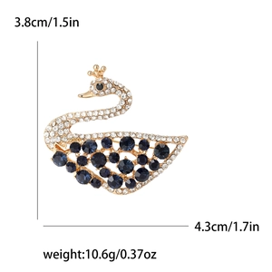 Spilla a cigno dorata con cristalli blu, dimensioni 4,3x3,8 cm, peso 10,6 g gioiello