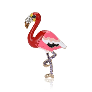 Élégante broche flamant rose avec émail coloré et strass brillants pour femmes