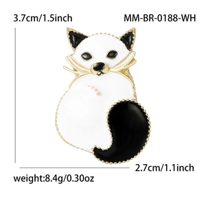 White enamel fox brooch pin in gold metal finish with 3.7cm size specifications