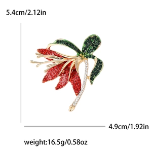 Elegant narcissus flower brooch with sparkling crystals and golden base measurement