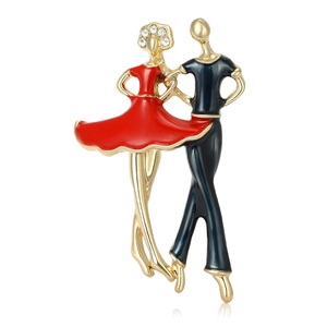 Elegant Alloy Rhinestone Ballroom Dancing Couple Brooch Vintage Enamel Couple Pin For Wedding Party Gift Women Accessories