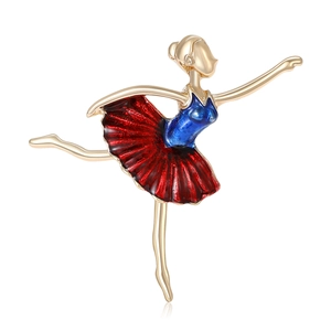 Elegant Alloy Ballet Dancer Brooch For Women Gold Plated Enamel Drip Oil Dancing Girl Pin Rhinestone Inlaid Jewelry Gift