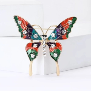 Broche Papillon en Alliage Strass Émail pour Femme Élégante Broche Insecte Colorée Plaquée Or Accessoire de Vêtement
