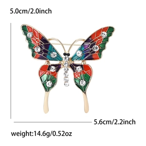 Broche papillon vintage avec émail coloré et strass brillants pour femmes