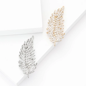Élégante Broche en Alliage de Strass Plume Feuille pour Femmes Bijoux de Corsage pour Costume Manteau Mariage Fête