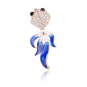 Broche Poisson Rouge en Alliage Vintage pour Femmes Strass Étincelants Incrustés Émail Dégradé Forme d'Animal Accessoires Mode