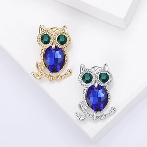 Exquisite Alloy Owl Brooch With Blue Rhinestone Embellishment Vintage Animal Breastpin Jewelry For Women Dress Banquet Decor