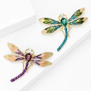 Spilla a Forma di Libellula in Lega Vintage Con Ali in Smalto Sfumato e Intarsio in Cristallo Strass Spilla Insetto Placcata Oro