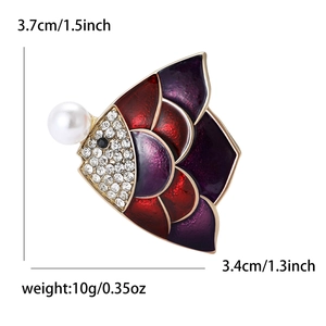 Spilla a forma di pesce con perle e strass, misura 3.7x3.4cm per moda elegante da donna