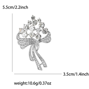 Broche bouquet de fleurs en cristal pour robe de femme avec dimensions détaillées